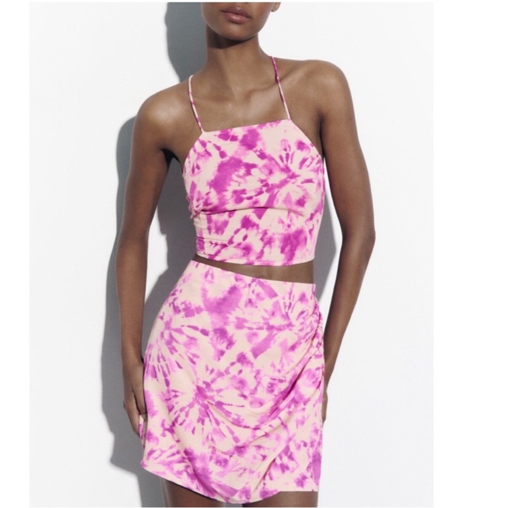 Zara Pink Tie-Dye Crop Top and Skirt Set